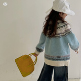 女童毛衣外套2025年秋冬新款加厚费尔岛提花针织开衫中大童拉链衫，童装毛衣，祺儿童装