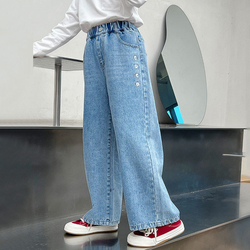 女童直筒牛仔裤儿童洋气宽松长裤大童休闲裤子女孩2026春秋装新款