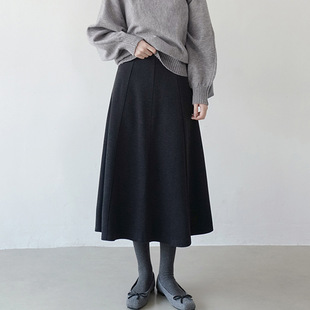 【互星专属】女士新款高腰垂感中长款慵懒风山本糯米裙毛呢半身裙