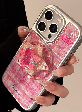 TAN｜鎏金手机壳苹果16promax红格纹樱桃iphone15电镀14适用甜酷苹果磁吸手机壳