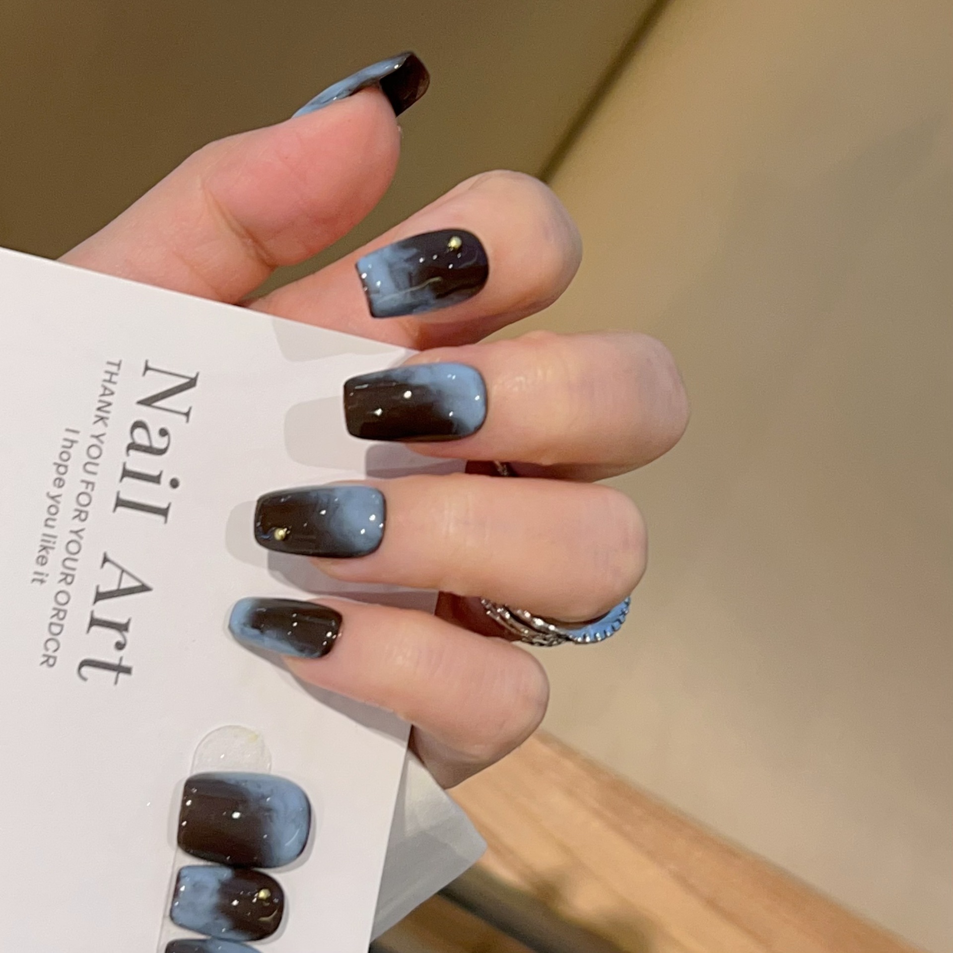 【云团】秋冬咖啡色雾霾蓝晕染显白手工穿戴甲H283款带盒子工具包