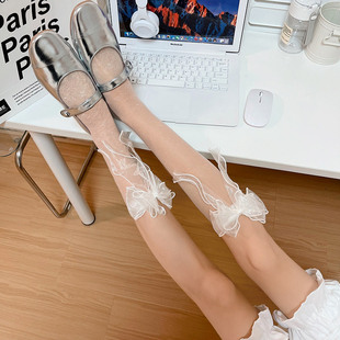 日系春夏新品 三纱结纹理水晶中筒丝袜少女可爱透明薄款 水晶堆堆袜