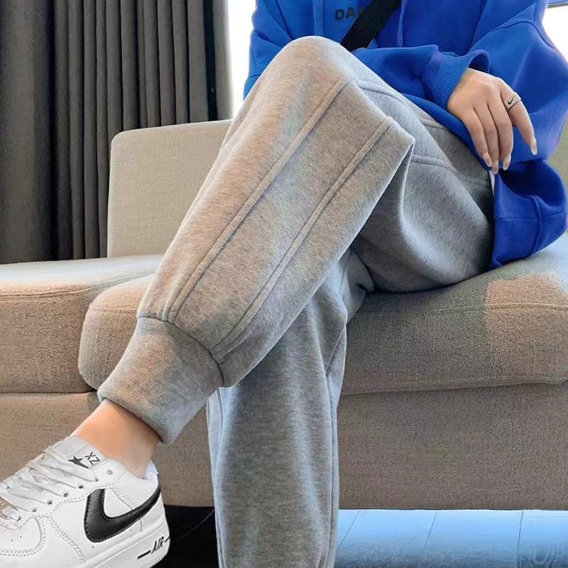 女同款加绒运动裤加厚加绒卫裤秋季新款宽松显瘦束脚女裤长裤