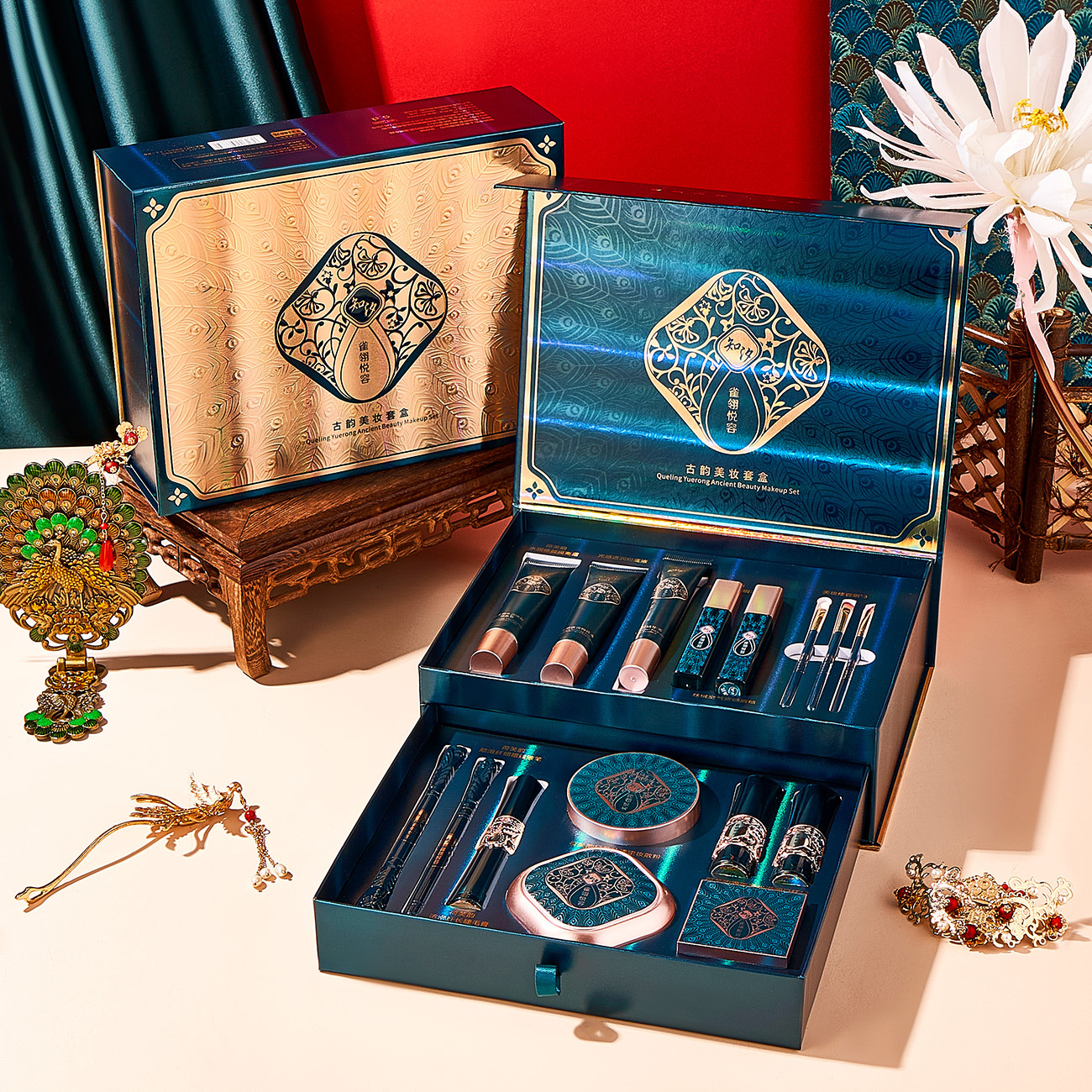 知汐雀翎悦容美妆套盒情人节中国风口红气垫送礼16件彩妆礼盒正品