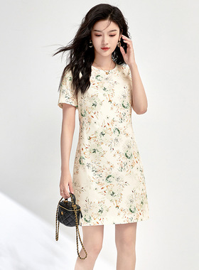 2409307-深圳南油名媛气质印花缎法式浪漫女人轻奢连衣裙子女装新