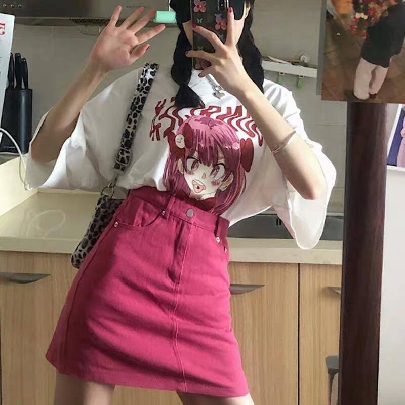 玫红色甜辣裙牛仔裙短裙女夏辣妹A字裙包臀裙腰半身裙裙子夏季