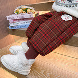 女童休闲加绒裤冬季新款女洋气加厚格子裤冬款儿童保暖束脚裤P66，童装裤子，祺妙童装