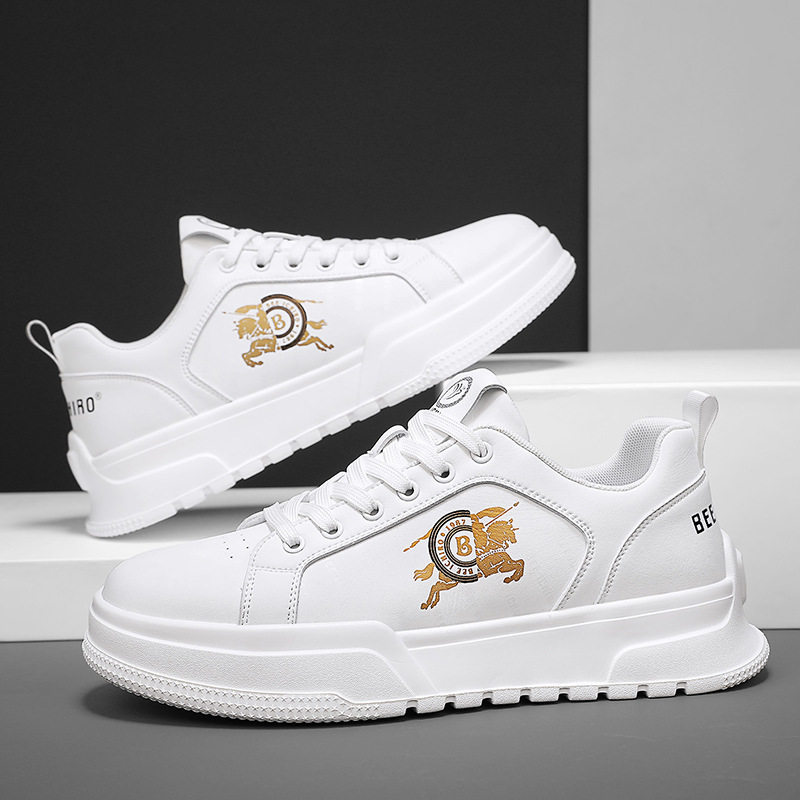 春款奥伦运动风潮流百搭皮面小白鞋透气轻便休闲板鞋子男鞋