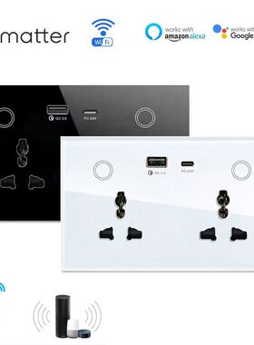 Matter Wifi Smart Socket147通用型智能16A墙壁双插座面板Type-C