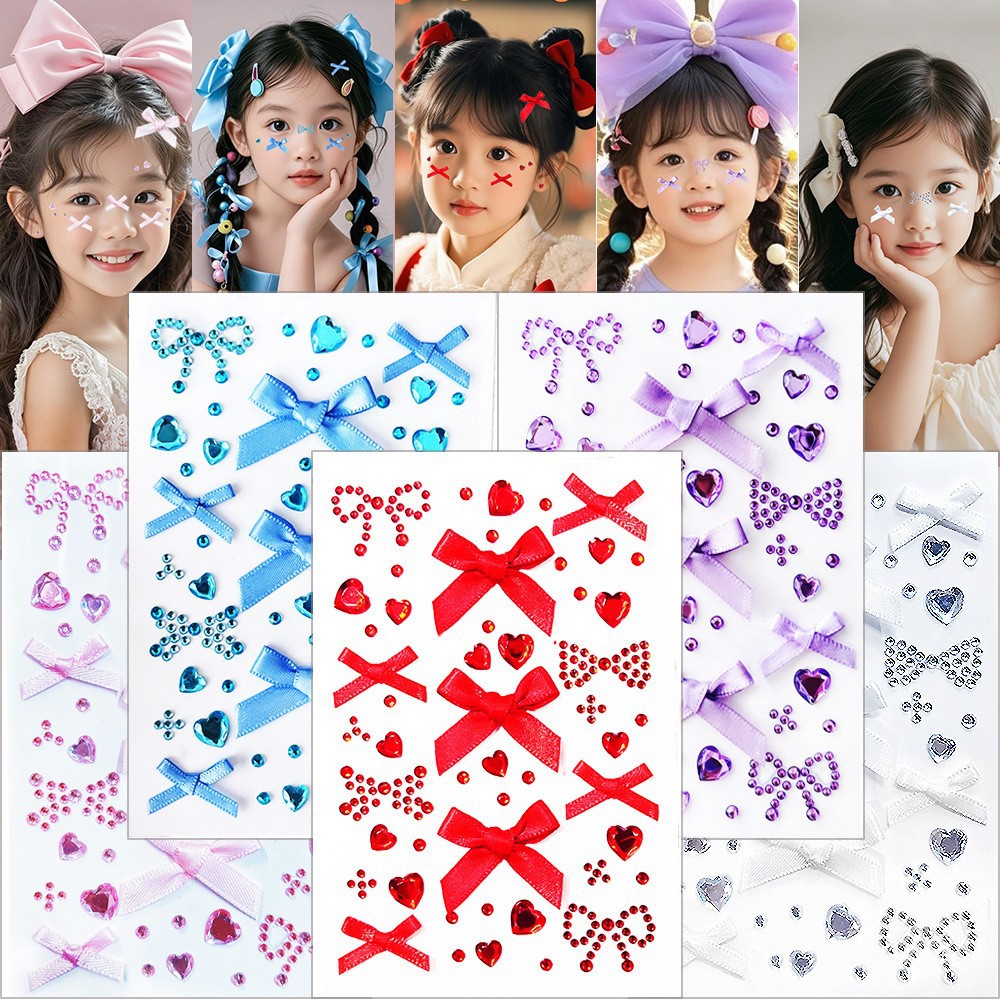 演唱会脸上贴饰品蝴蝶结爱心化妆脸部眼部水钻妆容儿童舞台妆脸贴