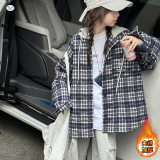 女童外套秋冬装2025新款中大童冬季夹棉加厚上衣儿童连帽格子棉衣，童装外套，祺儿童装