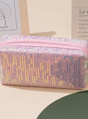 炫彩镭射绣亮片小香风化妆包ins便携式收纳洗漱时尚cosmetic bag
