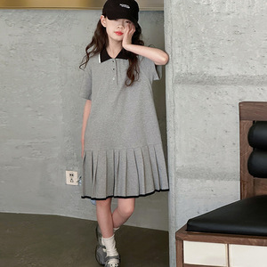 童装Polo领女童学院风连衣裙2025夏装新款儿童夏季小女孩短袖裙子，童装连衣裙，祺妙童装