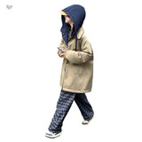 女童夹棉外套2025年秋冬新款中大童撞色连帽风衣中长款防风夹克衫，童装外套，祺儿童装