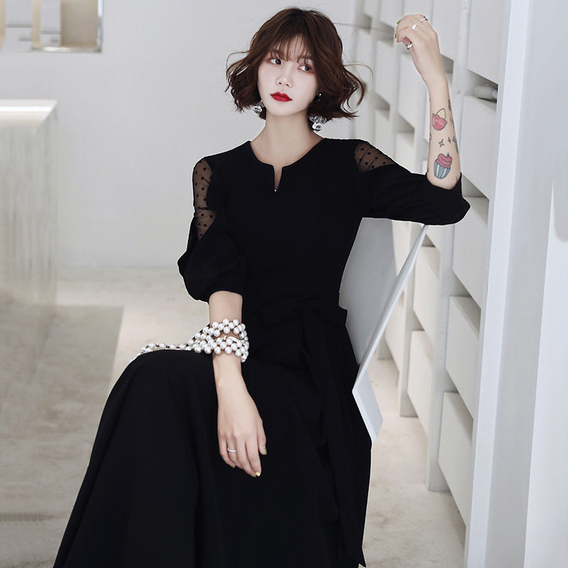 2026黑色晚礼服女冬季级质感端宴会气质长裙合唱指挥服礼服连衣裙