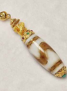 白色钙化天珠虎牙玛瑙组装吊坠女