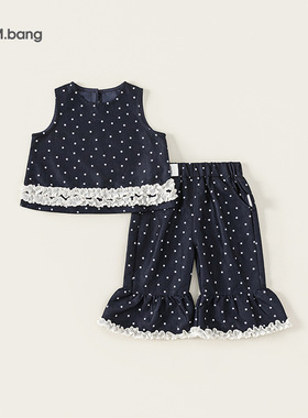 【春】儿童套装（下摆花边印花无袖背心+花边印花喇叭裤）CT26186