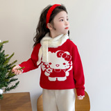 女童卡通毛衣秋冬装2025新款洋气儿童女过年红色针织衫拜年服P67，童装毛衣，祺妙童装