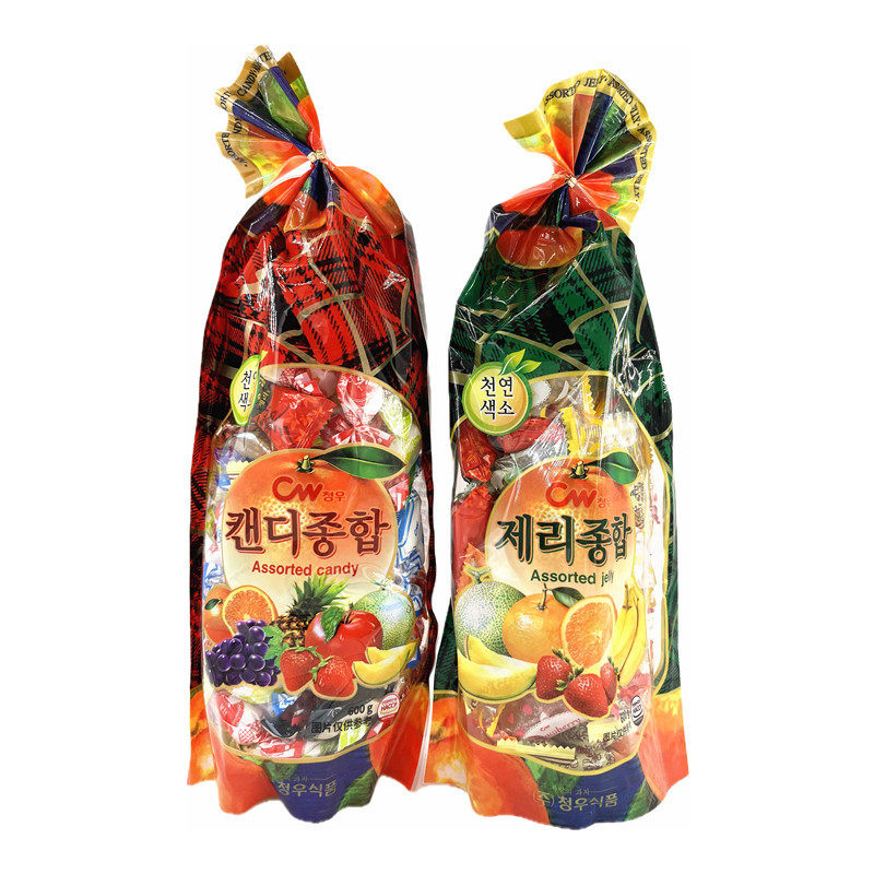 韩国进口糖果 青佑牌综合水果软糖600g 水果味果汁硬糖喜糖年货