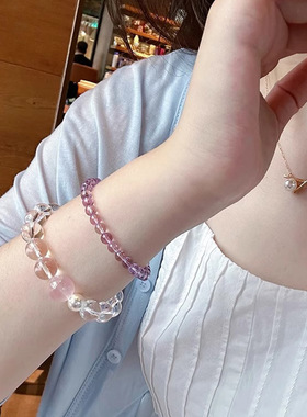 天然冰透白水晶手链女2024年新款轻奢小众精致级感串珠叠戴手串