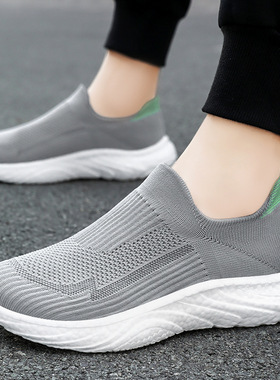 38小码厚底一脚蹬袜子鞋男灰色潮流青少年休闲低帮弹力套袜运动鞋