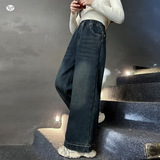 女童2025年冬季新款爱心蝴蝶结刺绣牛仔裤女孩加绒宽松百搭阔腿裤，童装裤子，祺儿童装