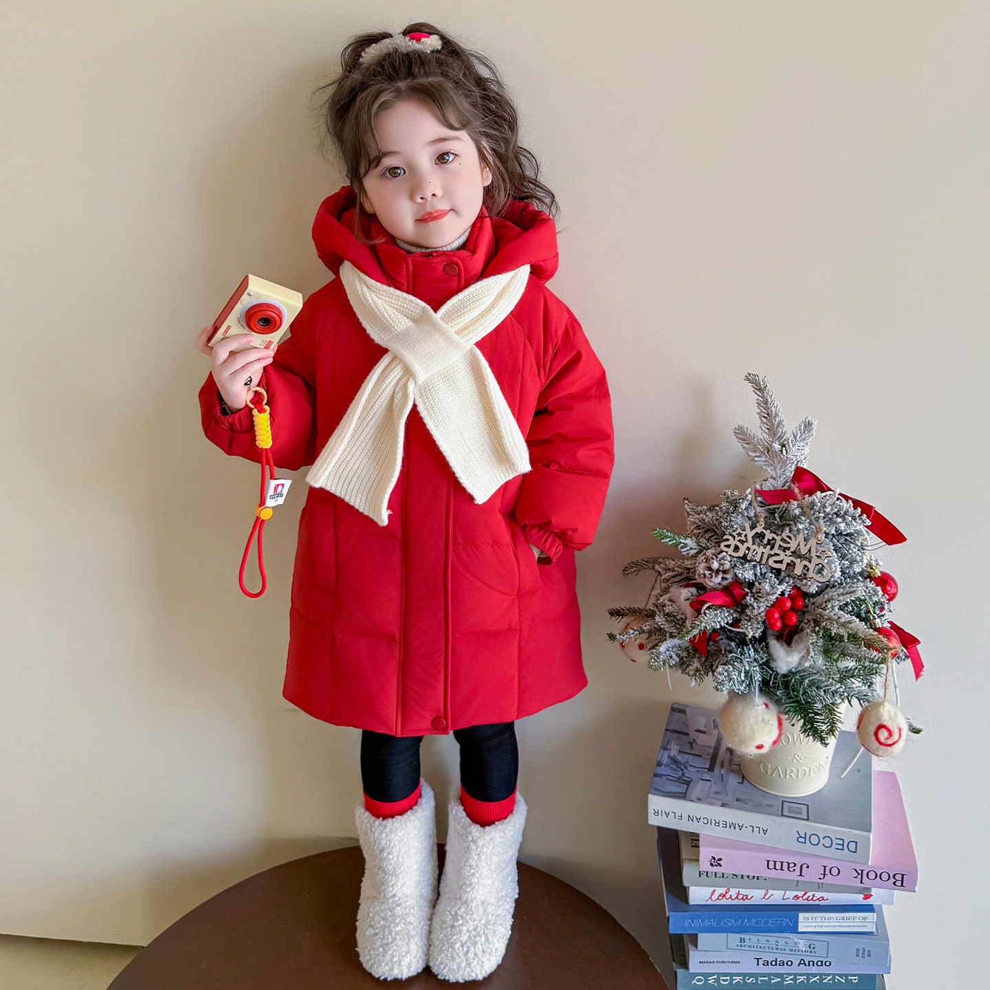 女童中长款纯色羽绒服冬季2025新款洋气女保暖冬装白鸭绒外套P182，童装羽绒服，祺妙童装