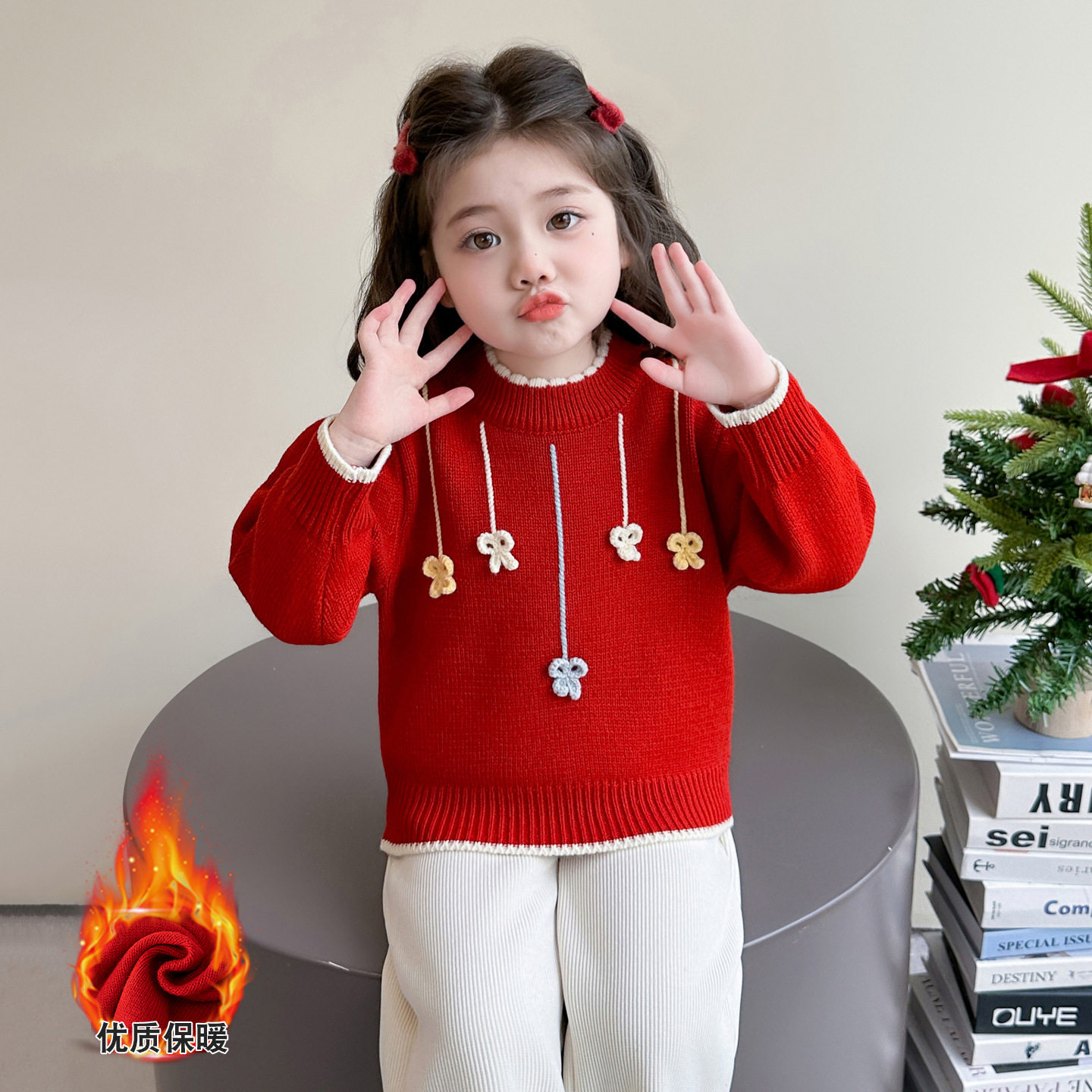 女童毛衣秋冬款2025新款儿童针织衫冬季加厚洋气女打底衫童装P76，童装毛衣，祺妙童装