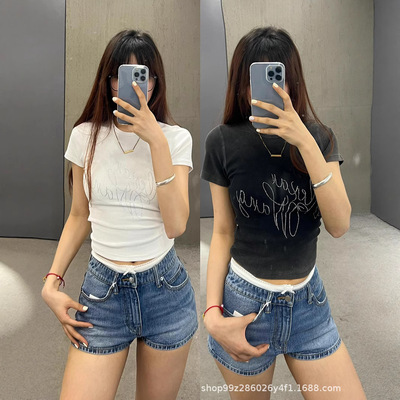 刘浩存同款短袖修身辣妹T恤女夏季正肩超好看韩系独特绝美小上衣