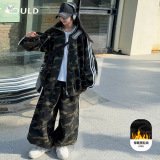 女童2025冬季新款炫酷加厚羊羔绒工装服套装女大童户外拉条衣，童装休闲套装，祺儿童装