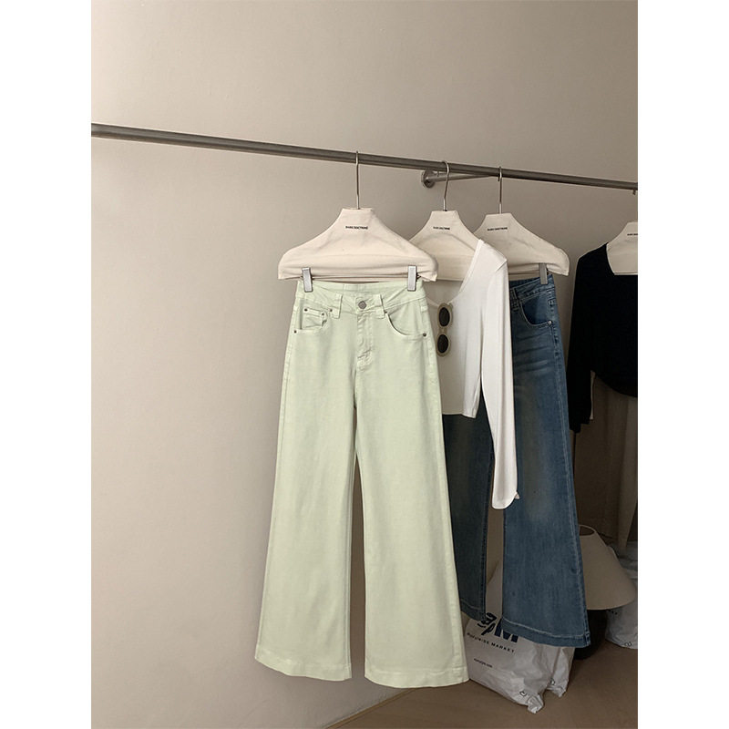 2026春清新牛油果绿水洗牛仔微喇裤女腰显瘦垂感弹力喇叭长裤0831,女装/女士精品,牛仔裤,淘宝优惠券,粉丝福利购,淘宝优惠卷