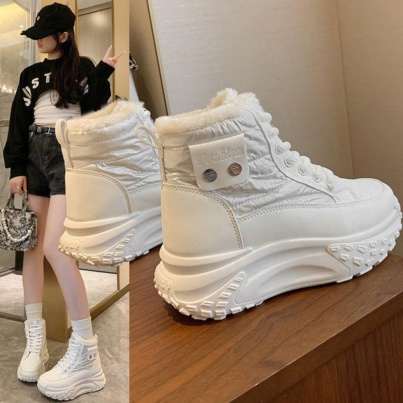加绒帮雪地靴女2025冬季新款学生ins韩版百搭保暖休闲厚底女棉鞋