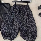 女童2025秋冬新款时尚豹纹灯笼裤女大童户外原宿风显瘦弯刀阔腿裤，童装裤子，祺儿童装