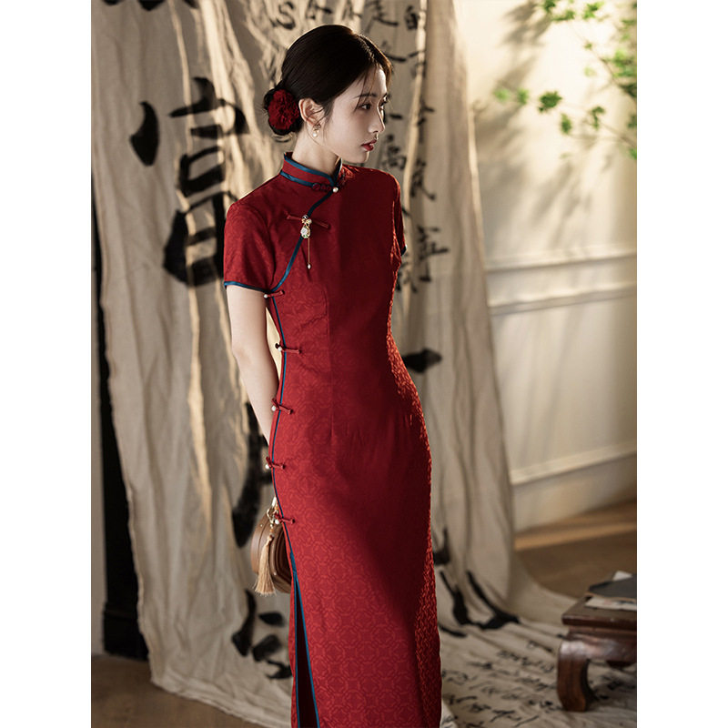 红色旗袍敬酒服新娘2026夏季新款提花级感新中式婚服订婚礼服裙