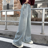 女童2025年冬季新款小樱桃刺绣浅色牛仔裤女大童侧面拼接弯刀长裤，童装裤子，祺儿童装