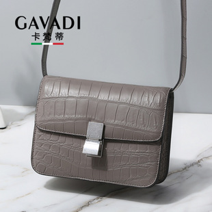 鳄鱼皮女包新款 小方包肚皮肩斜挎包包真皮豆腐包box 潮时尚