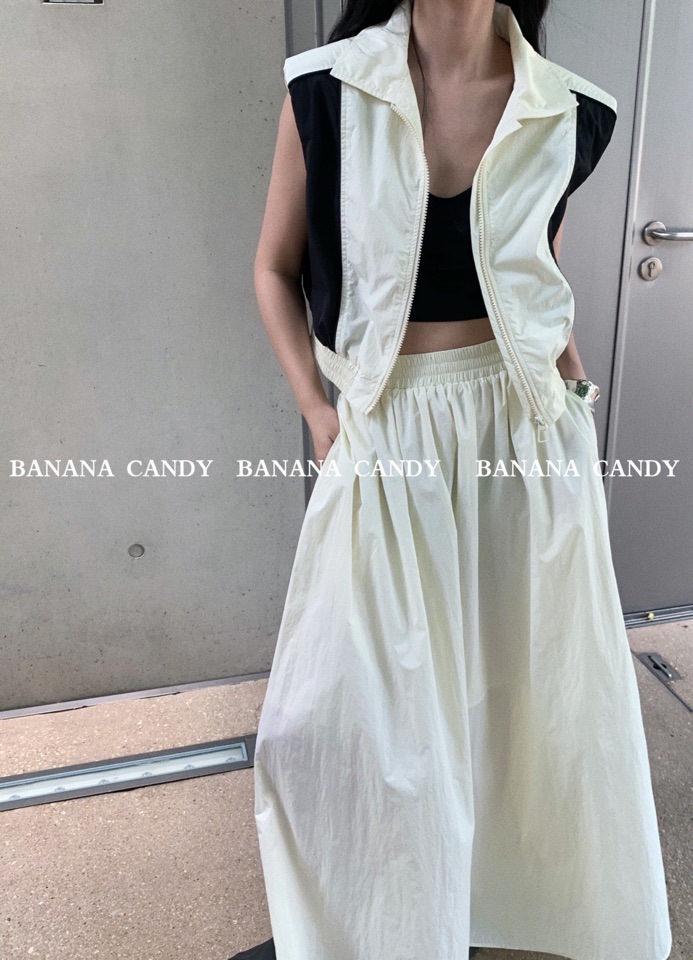 时髦网红博主风拼接马甲~BANANACANDY新款百搭背心拉链垫肩88166
