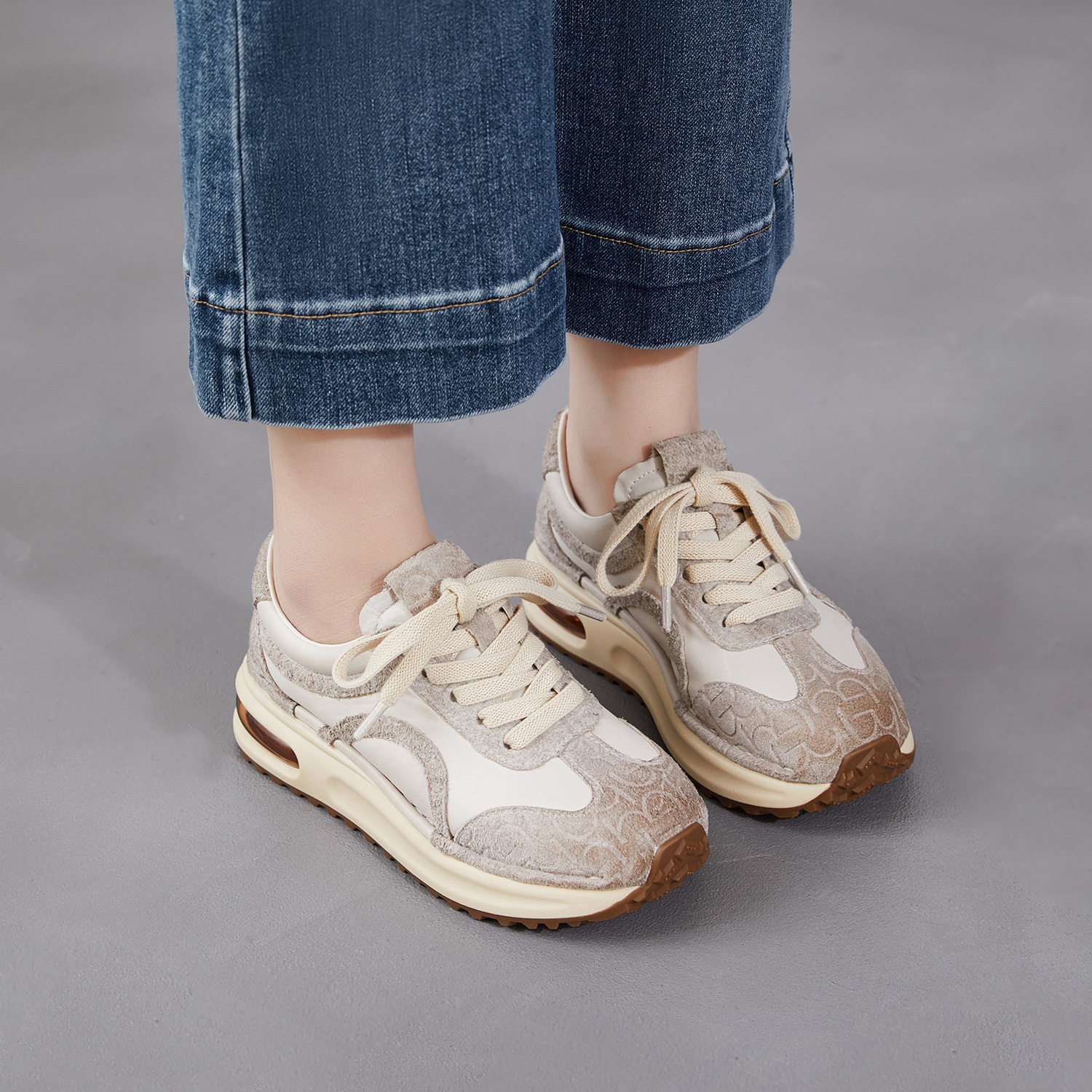 2026春季新款真皮复古阿甘鞋女百搭旧脏脏德训气垫运动老爹鞋子,女鞋,时尚休闲鞋,淘宝优惠券,粉丝福利购,淘宝优惠卷