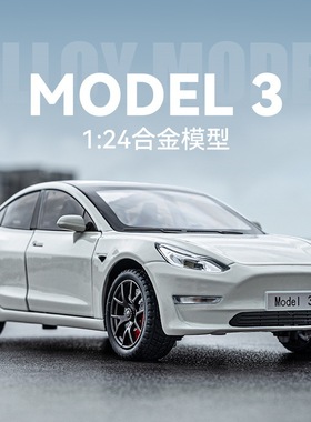 （泡沫盒装)仿真1比2Model 3 合金汽车模型摆件儿童金属玩具发