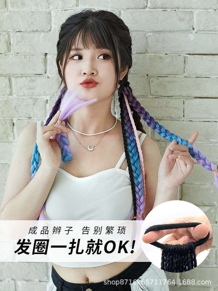 假发辫子女马尾辫甜酷女孩自然挑染麻花辫网红双马尾拳击辫假发