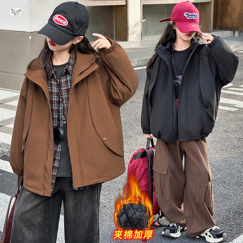 女童夹棉加厚外套2025年秋冬新款中大童纯色夹克衫冬装连帽拉链衫,童装外套,祺儿童装 女童夹棉加厚外套2025年秋冬新款中大童纯色夹克衫冬装连帽拉链衫,童装外套,祺儿童装