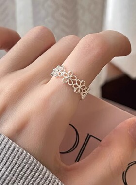 韩国新款锆石珍珠花边开口戒指时尚个性简约食指戒小众高级感手饰