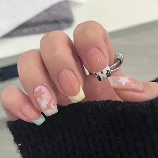 秋冬手工网红穿戴甲果冻胶郁金香甲片温柔气质假指甲钻款 成品美甲