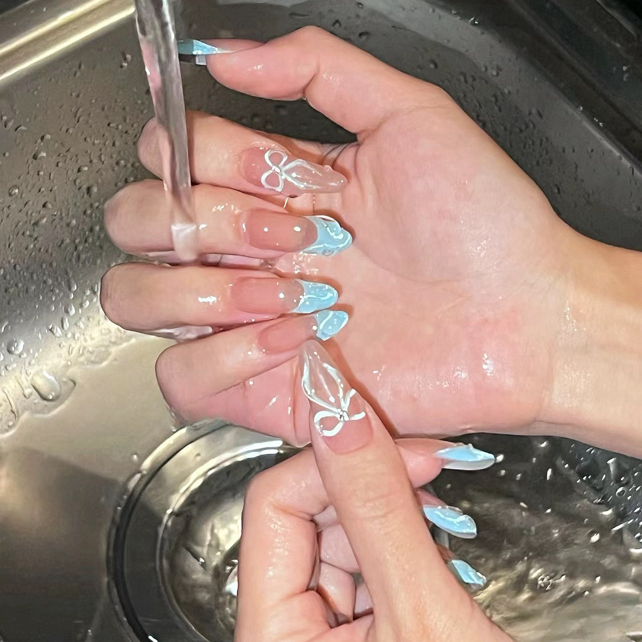 手捏蝴蝶结 法式纯手工穿戴甲长款显白秋款美甲成品贴片假指甲片