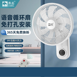 白色壁扇小型壁挂式电风扇家用厨房免打孔拉绳定时空气循环扇卧室