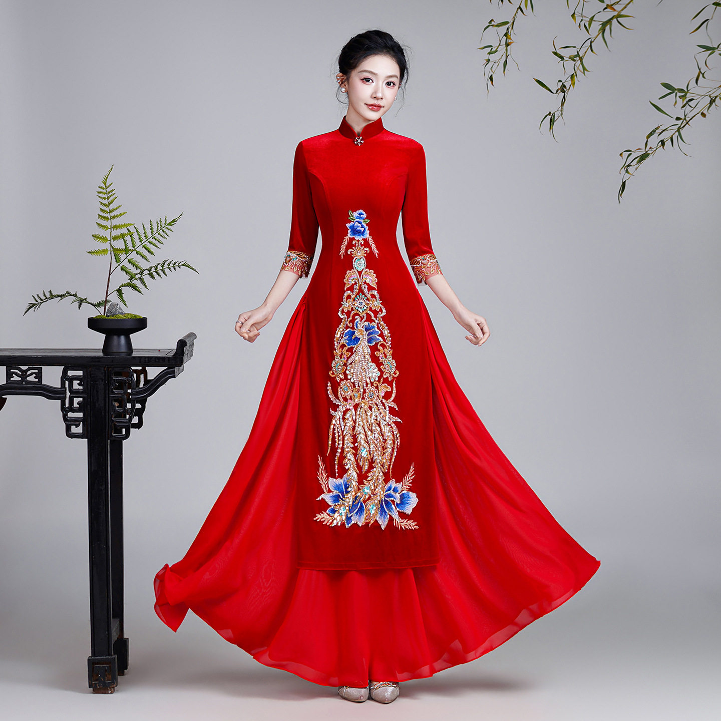 改良红色奥黛旗袍2026新款端大气中式复古优雅连衣裙走秀演出服,女装/女士精品,旗袍,淘宝优惠券,粉丝福利购,淘宝优惠卷