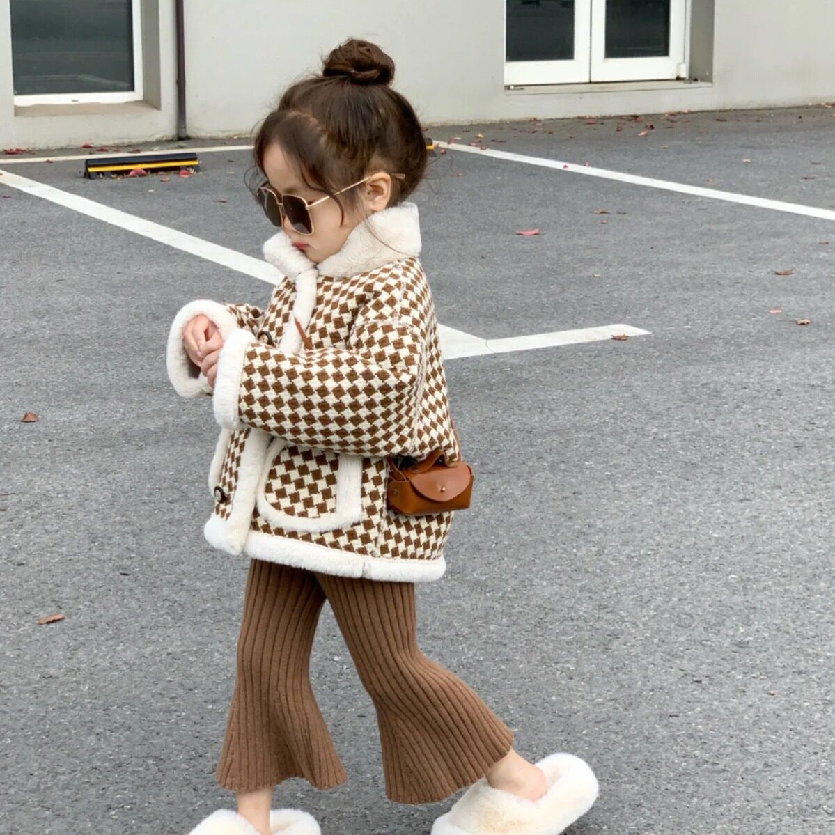 2023冬款女童气质小香风兔毛普通外套