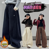 女童灯芯绒弯刀裤2025秋冬新款刺绣阔腿裤中大童休闲卫裤外出长裤，童装裤子，祺儿童装