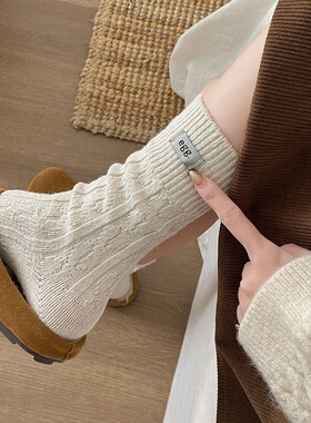 万物即可egg“秋冬灰色袜子女羊毛中筒袜加厚保暖复古韩系堆堆袜