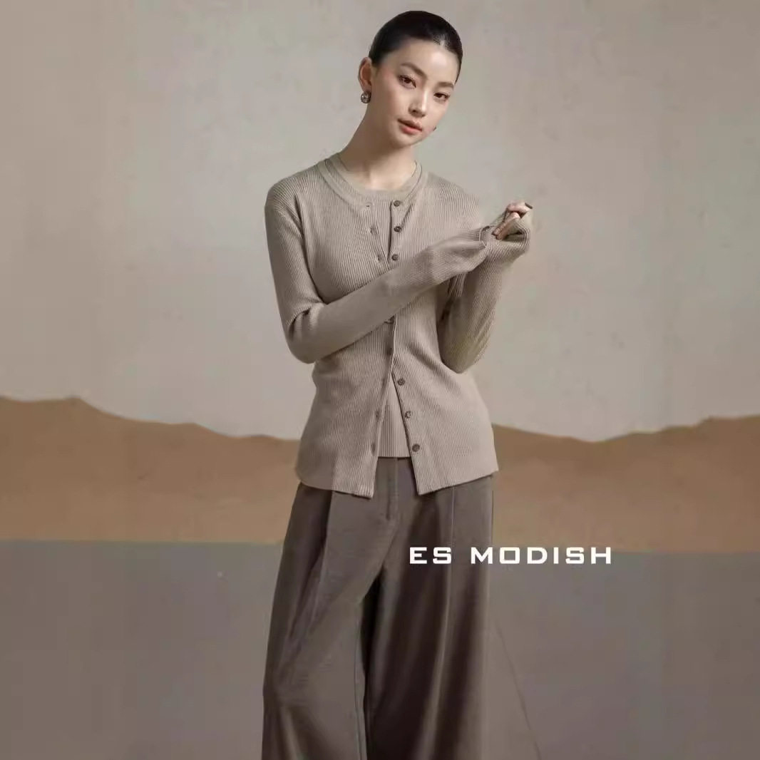 女针织开衫秋季新品优雅风收腰显瘦单排扣针织衫 针织背心两件套